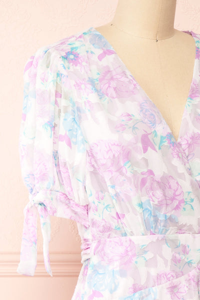 Leanore Short Floral Wrap Dress | Boutique 1861 side close-up