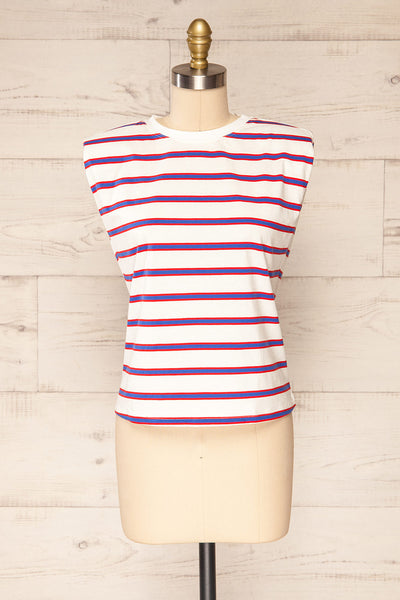 Leba Red Shoulder Padded Striped Shirt | La petite garçonne front view
