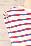 Leba Red Shoulder Padded Striped Shirt | La petite garçonne side close-up