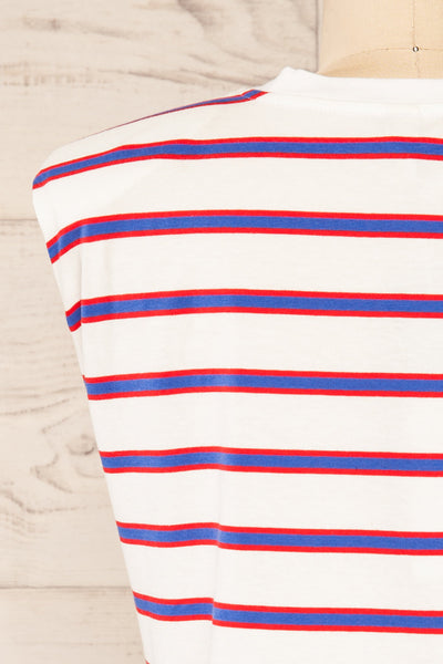 Leba Red Shoulder Padded Striped Shirt | La petite garçonne back close-up
