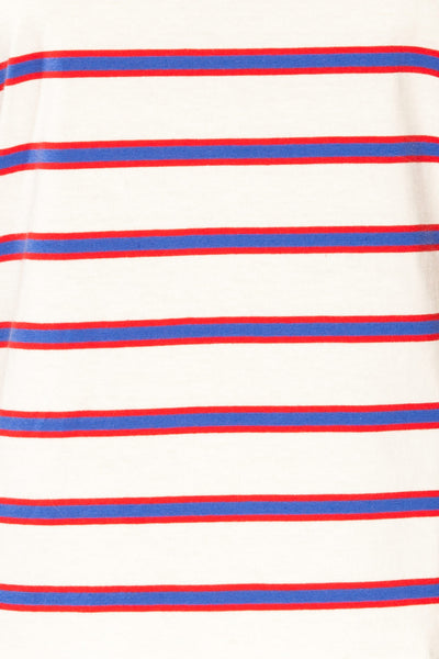 Leba Red Shoulder Padded Striped Shirt | La petite garçonne fabric