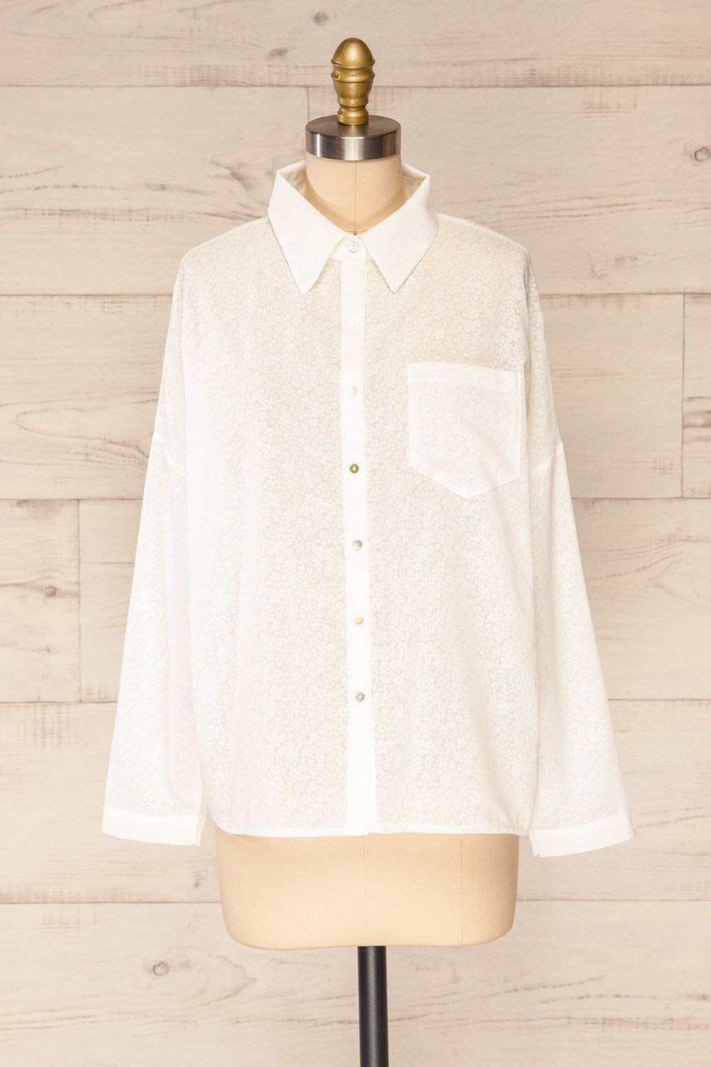 Lecce White Floral Long Sleeves Shirt | La petite garçonne front view 