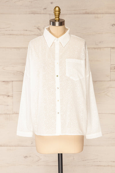 Lecce White Floral Long Sleeves Shirt | La petite garçonne front view