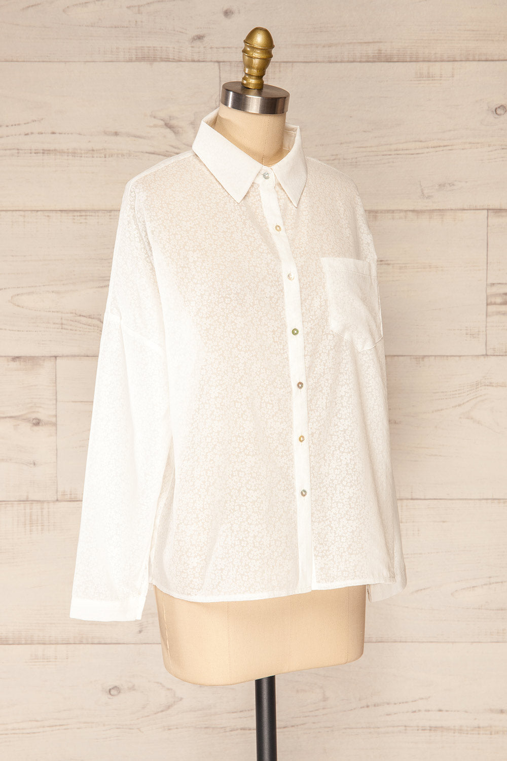 Lecce White Floral Long Sleeves Shirt | La petite garçonne side view 