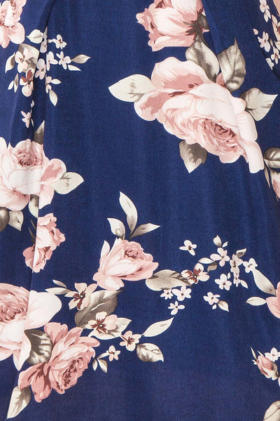 Leeda Blue Floral Short Sleeve Cocktail Dress | Boutique 1861 fabric