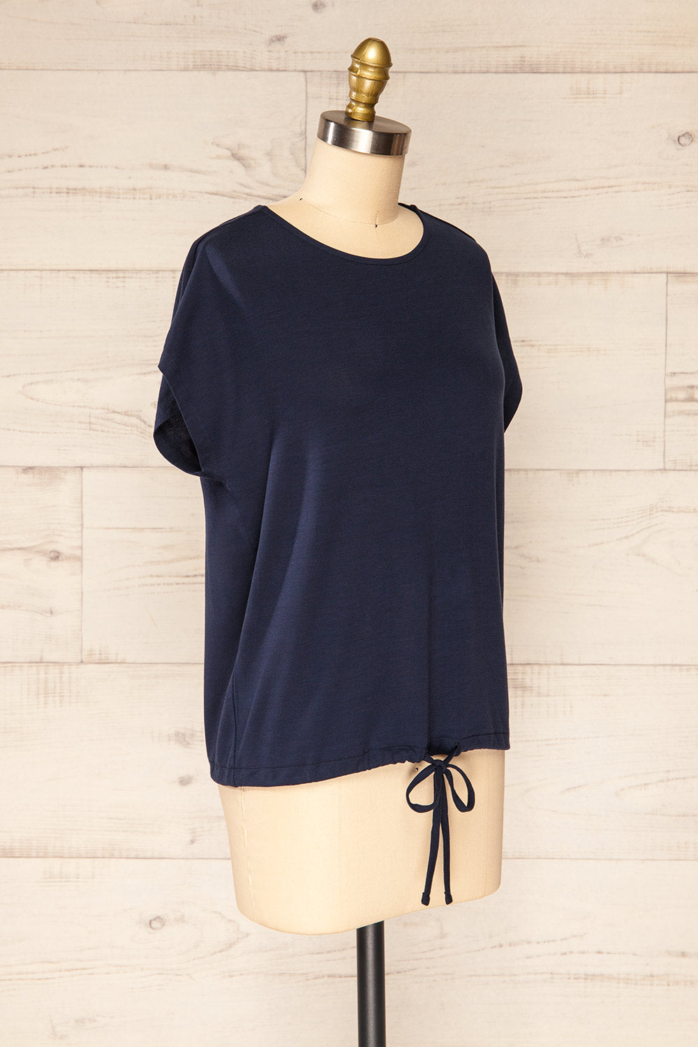 Leeds Navy Short Sleeve Top With Drawstring | La Petite Garçonne side view 