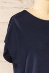 Leeds Navy Short Sleeve Top With Drawstring | La Petite Garçonne side close-up