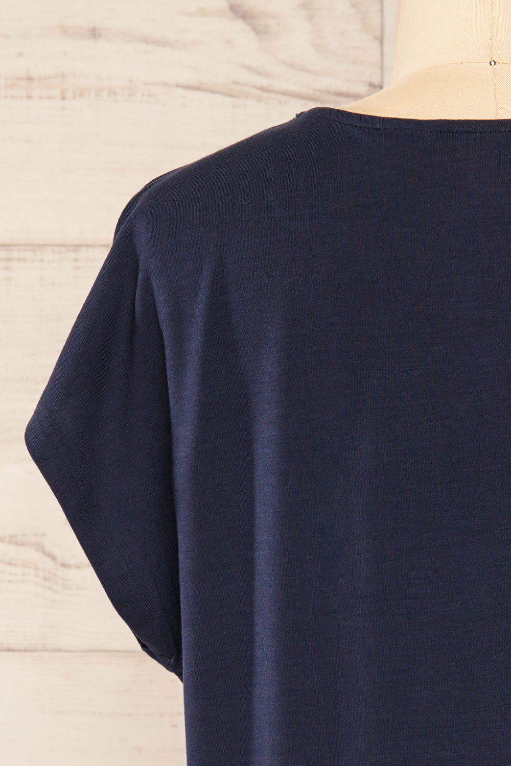 Leeds Navy Short Sleeve Top With Drawstring | La Petite Garçonne back close-up