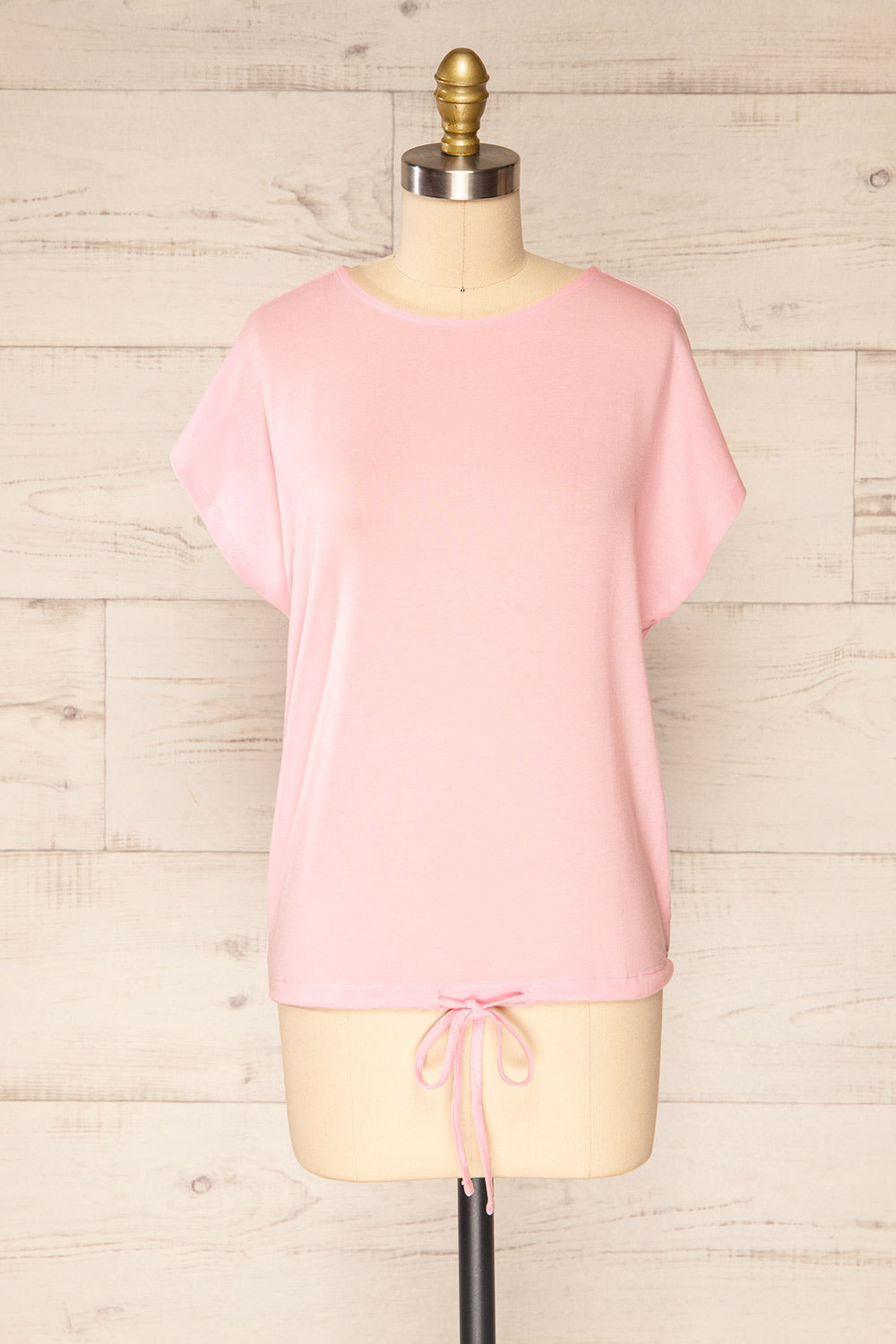 Leeds Pink Short Sleeve Top with Drawstring | La petite garçonne front view 