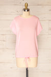 Leeds Pink Short Sleeve Top with Drawstring | La petite garçonne front view