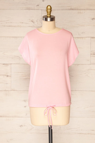 Leeds Pink Short Sleeve Top w/ Drawstring | La petite garçonne front view