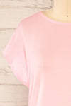 Leeds Pink Short Sleeve Top with Drawstring | La petite garçonne front close-up