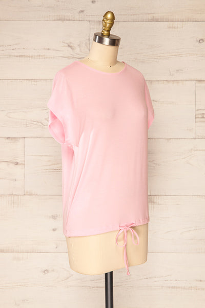 Leeds Pink Short Sleeve Top with Drawstring | La petite garçonne side view