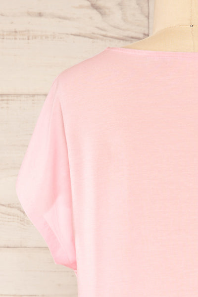 Leeds Pink Short Sleeve Top with Drawstring | La petite garçonne back close-up