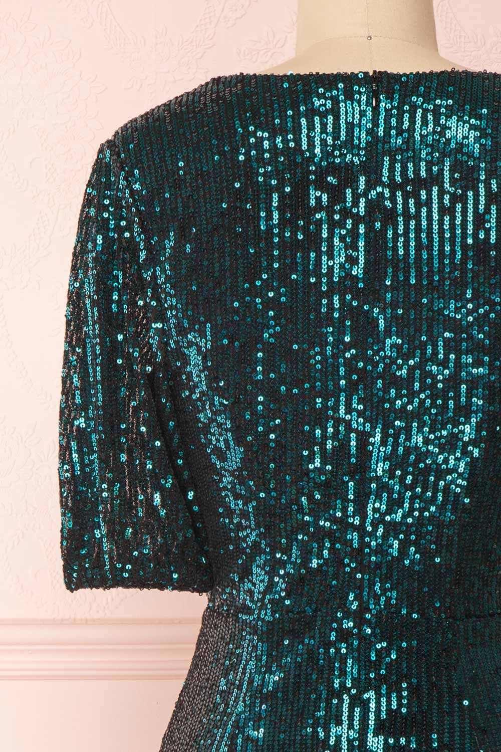 Leikny Green Sequin Party Dress | Robe de Fête | Boutique 1861 back close-up