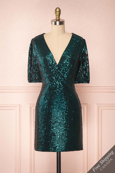 Leikny Green Sequin Party Dress | Robe de Fête | Boutique 1861 front view