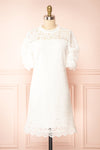 Lelesmi White Short Sleeve Lace Dress w/ Round Collar | Boutique 1861 front view