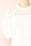 Lelesmi White Short Sleeve Lace Dress w/ Round Collar | Boutique 1861 front close-up