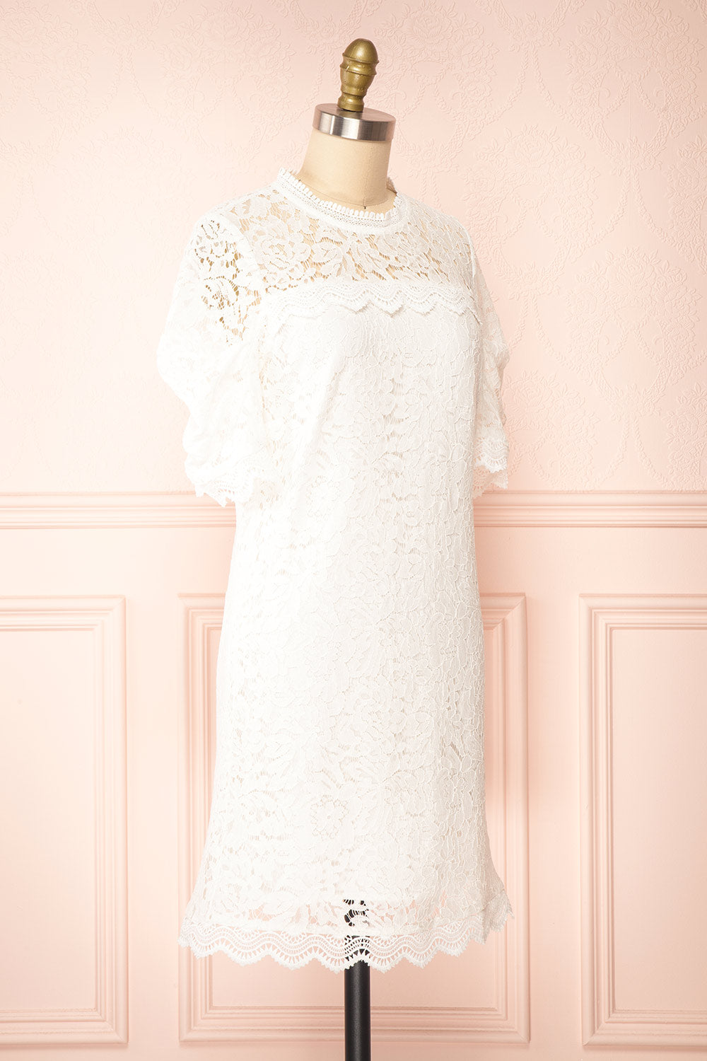 Lelesmi White Short Sleeve Lace Dress w/ Round Collar | Boutique 1861 side view 