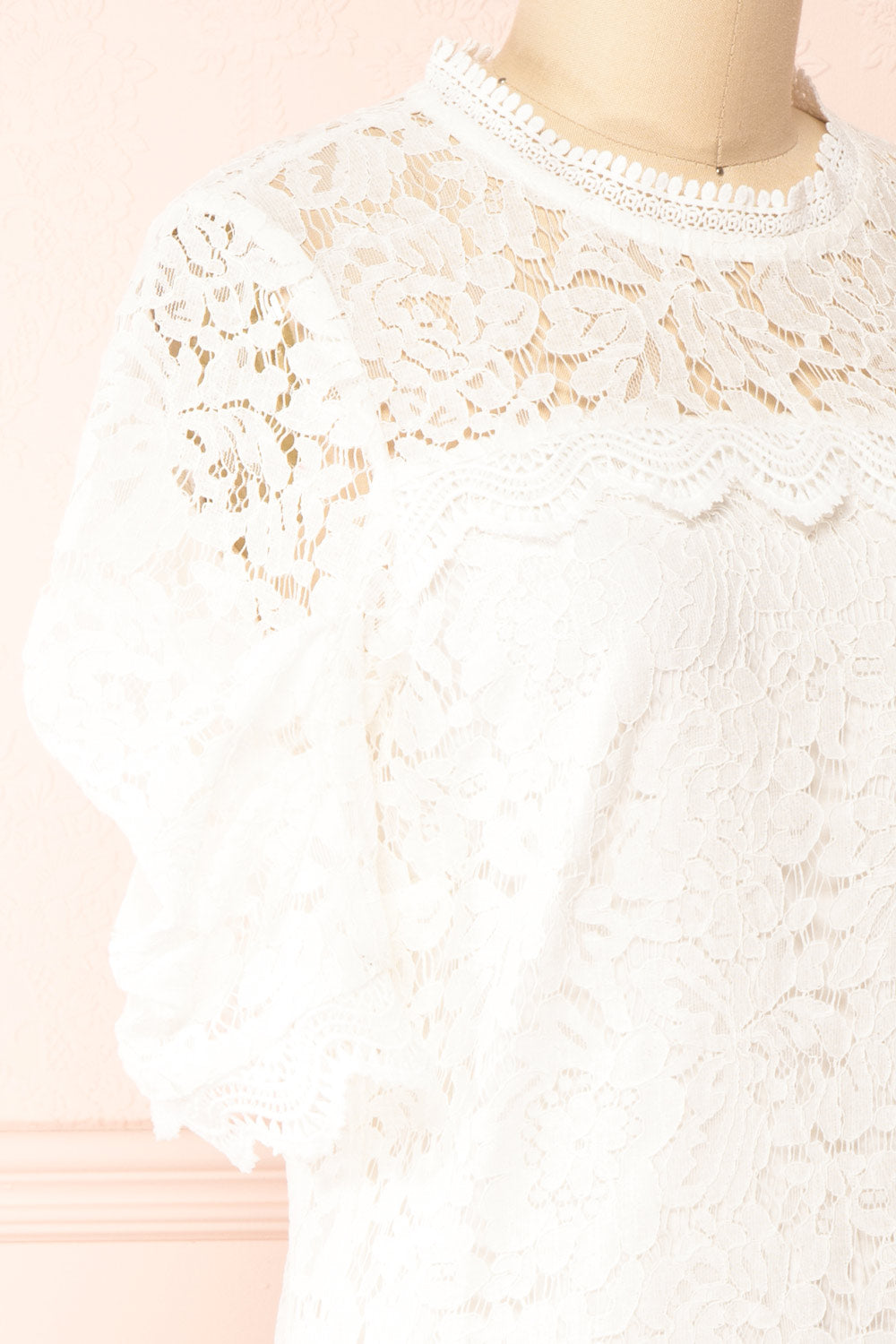 Lelesmi White Short Sleeve Lace Dress w/ Round Collar