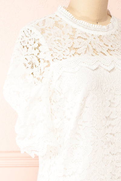 Lelesmi White Short Sleeve Lace Dress w/ Round Collar | Boutique 1861 side close-up