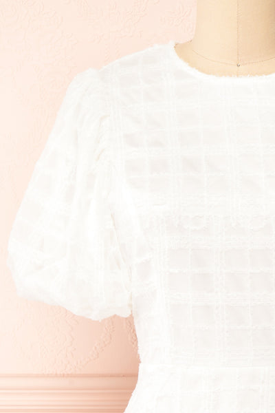 Lena Short White A-line Dress | Boutique 1861  front close-up