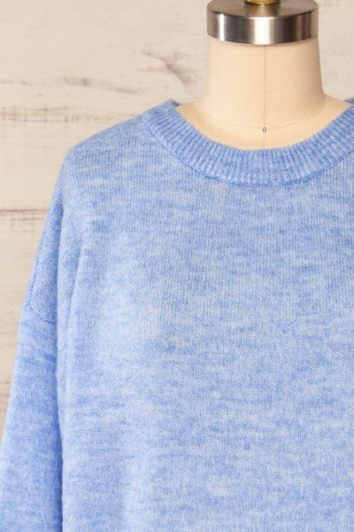 Lenes Blue Melange Knit Sweater | La petite garçonne front close up
