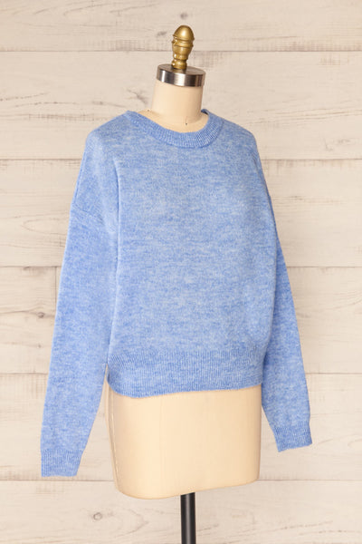 Lenes Blue Melange Knit Sweater | La petite garçonne side view