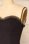 Lenna Black Fitted Midi Dress w/ Sweetheart Neckline | La petite garçonne side close-up