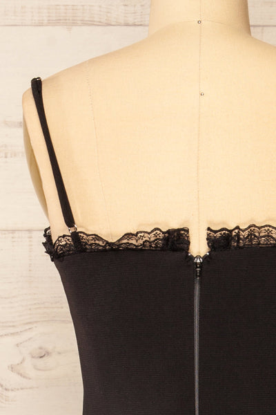 Lenna Black Fitted Midi Dress w/ Sweetheart Neckline | La petite garçonne back close-up