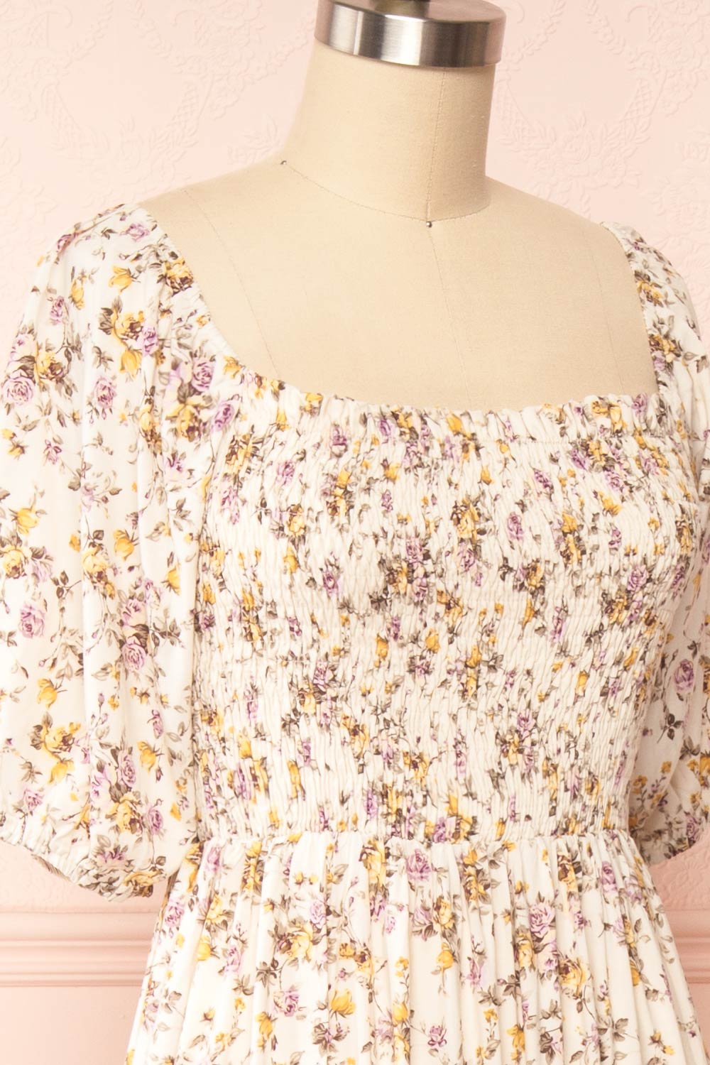 Leonne Square Neck Floral Midi Dress | Boutique 1861  side close up
