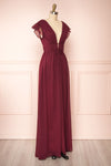 Leony Burgundy V-Neck Chiffon Maxi Dress | Boudoir 1861 side view