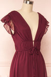 Leony Burgundy V-Neck Chiffon Maxi Dress | Boudoir 1861 side close up