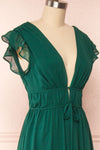 Leony Emerald V-Neck Chiffon Maxi Dress | Boudoir 1861 side close up