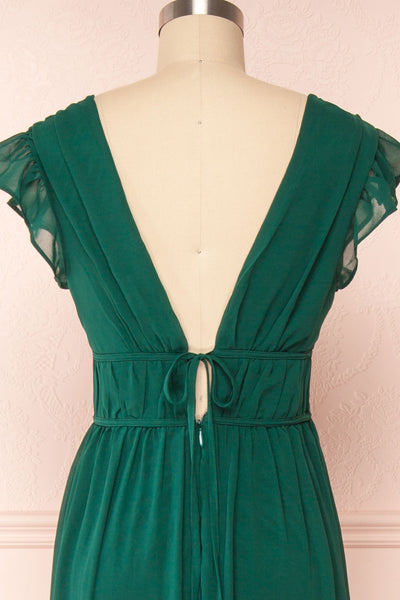 Leony Emerald V-Neck Chiffon Maxi Dress | Boudoir 1861 back close up
