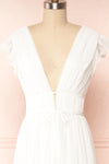 Leony Ivory V-Neck Chiffon Maxi Dress | Boudoir 1861 front close up