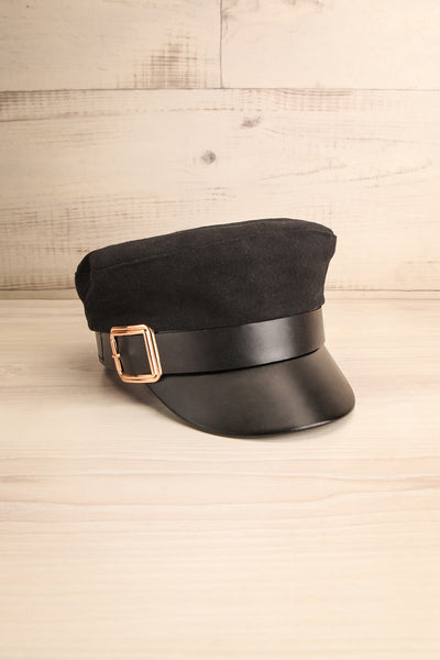 Leorin Black Breton Cap with Faux Leather Details | La Petite Garçonne