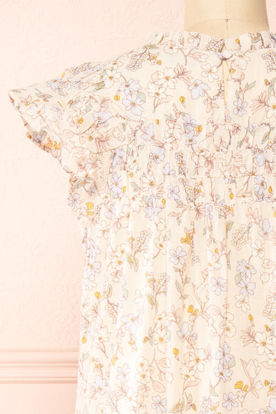 Lerona Short Floral Dress w/ Ruffles | Boutique 1861 back close-up
