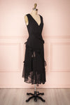 Lesya Black Plumetis Midi A-Line Dress w/ Ruffles | Boutique 1861 side view