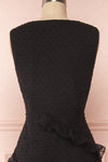 Lesya Black Plumetis Midi A-Line Dress w/ Ruffles | Boutique 1861 back close-up