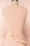 Lesya Blush Pink Plumetis Midi A-Line Dress w/ Ruffles | Boutique 1861 back close-up
