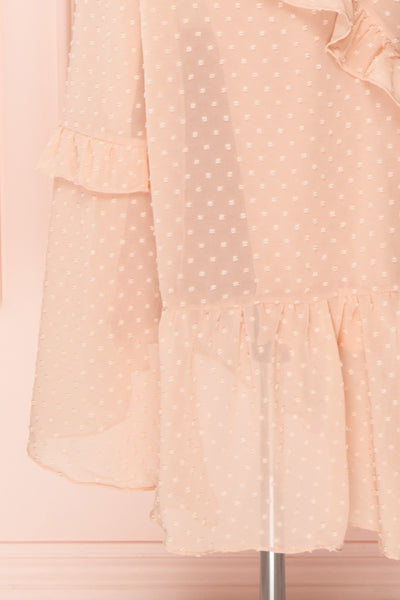 Lesya Blush Pink Plumetis Midi A-Line Dress w/ Ruffles | Boutique 1861 bottom close-up