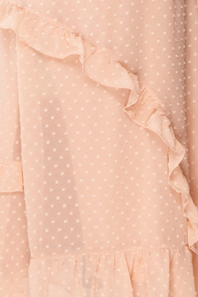Lesya Blush Pink Plumetis Midi A-Line Dress w/ Ruffles | Boutique 1861 fabric detail