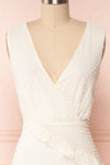 Lesya Cream Plumetis Midi A-Line Dress w/ Ruffles | Boutique 1861 front close-up