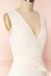 Lesya Cream Plumetis Midi A-Line Dress w/ Ruffles | Boutique 1861 side close-up