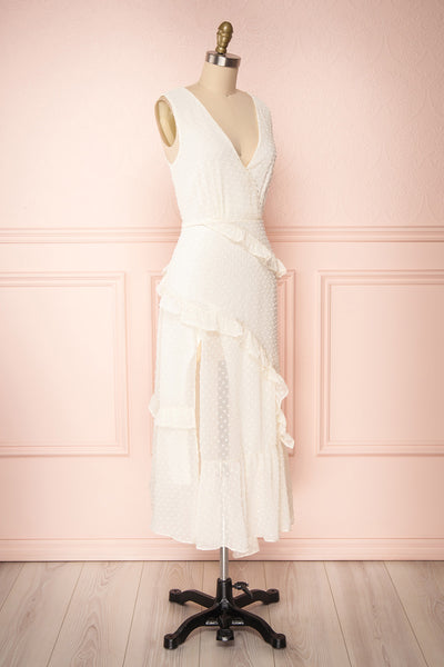 Lesya Cream Plumetis Midi A-Line Dress w/ Ruffles | Boutique 1861 side view