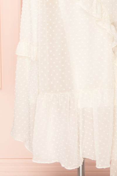 Lesya Cream Plumetis Midi A-Line Dress w/ Ruffles | Boutique 1861 bottom close-up