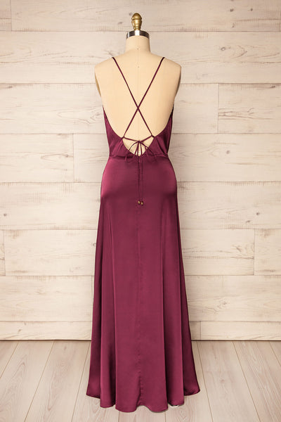 Letheria Purple Cowl Neck Satin Maxi Dress | La petite garçonne  back view