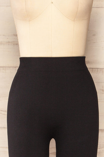 Lexington Black High-Waisted Ribbed Leggings  front close-up