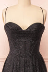Lexy Black Sparkly Cowl Neck Maxi Dress | Boutique 1861 front close-up